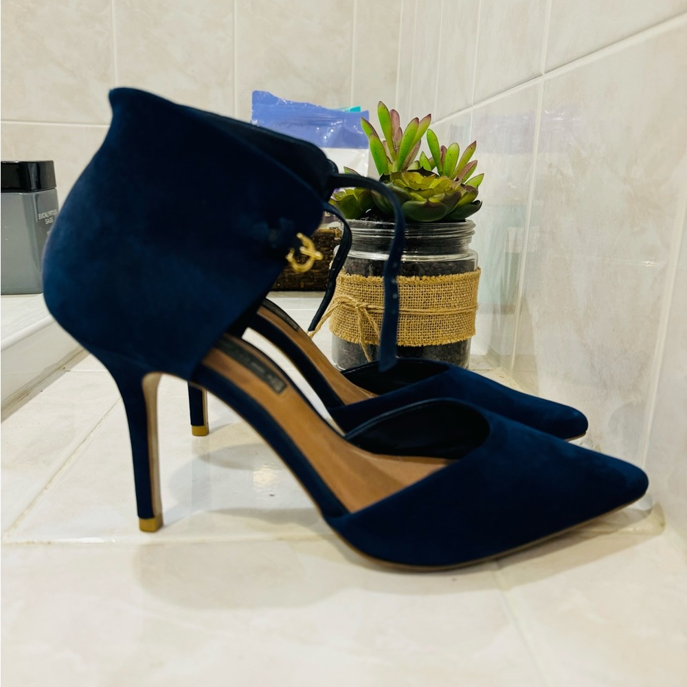 Navy Blue Suede Heels